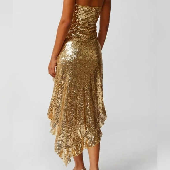 Urban Outfitters Stella Sequin Strapless Midi Dress in Gold Size Large NWT - Picture 4 of 13